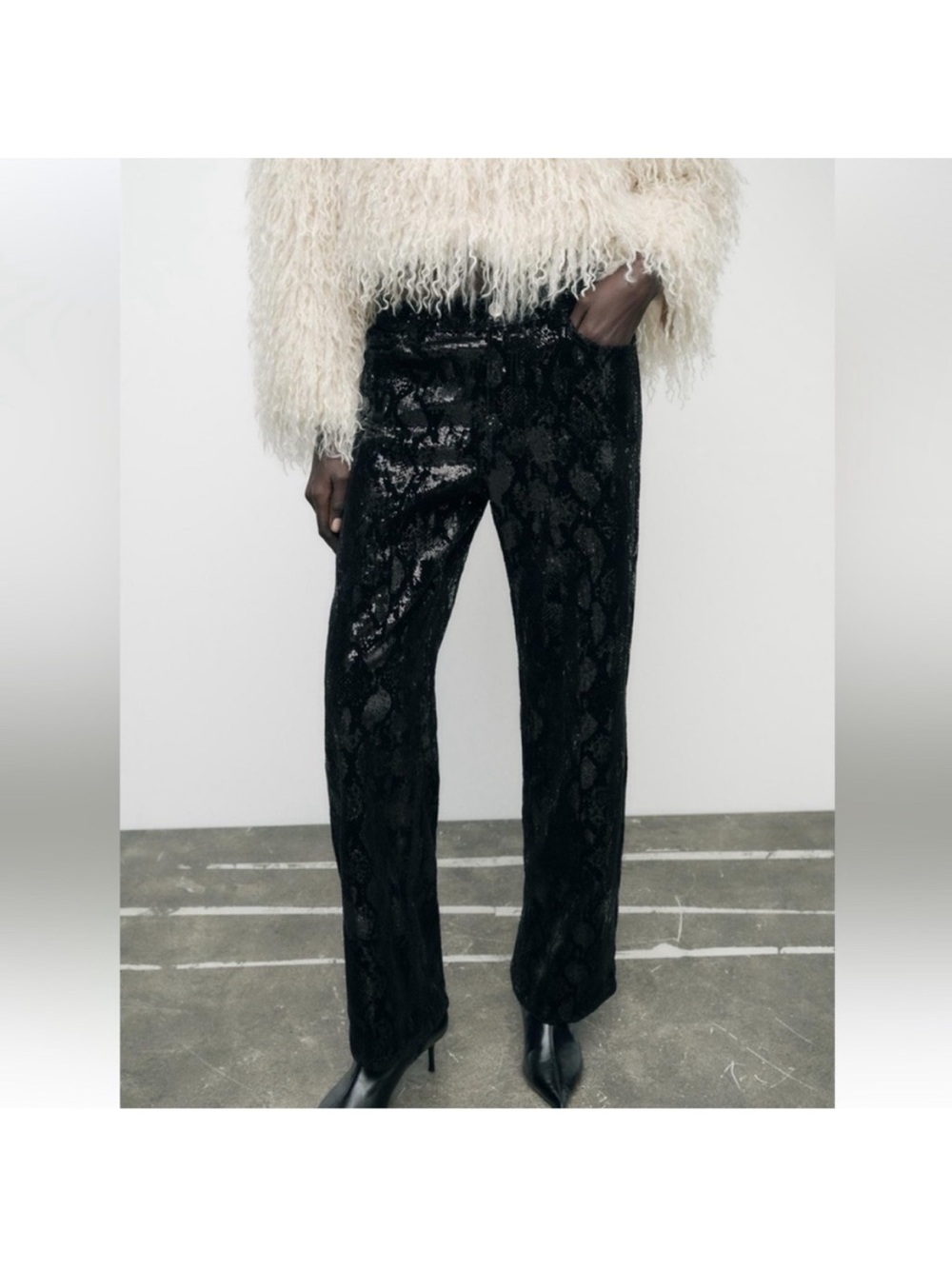 Zara Festive Days black snake velvet sequin pants